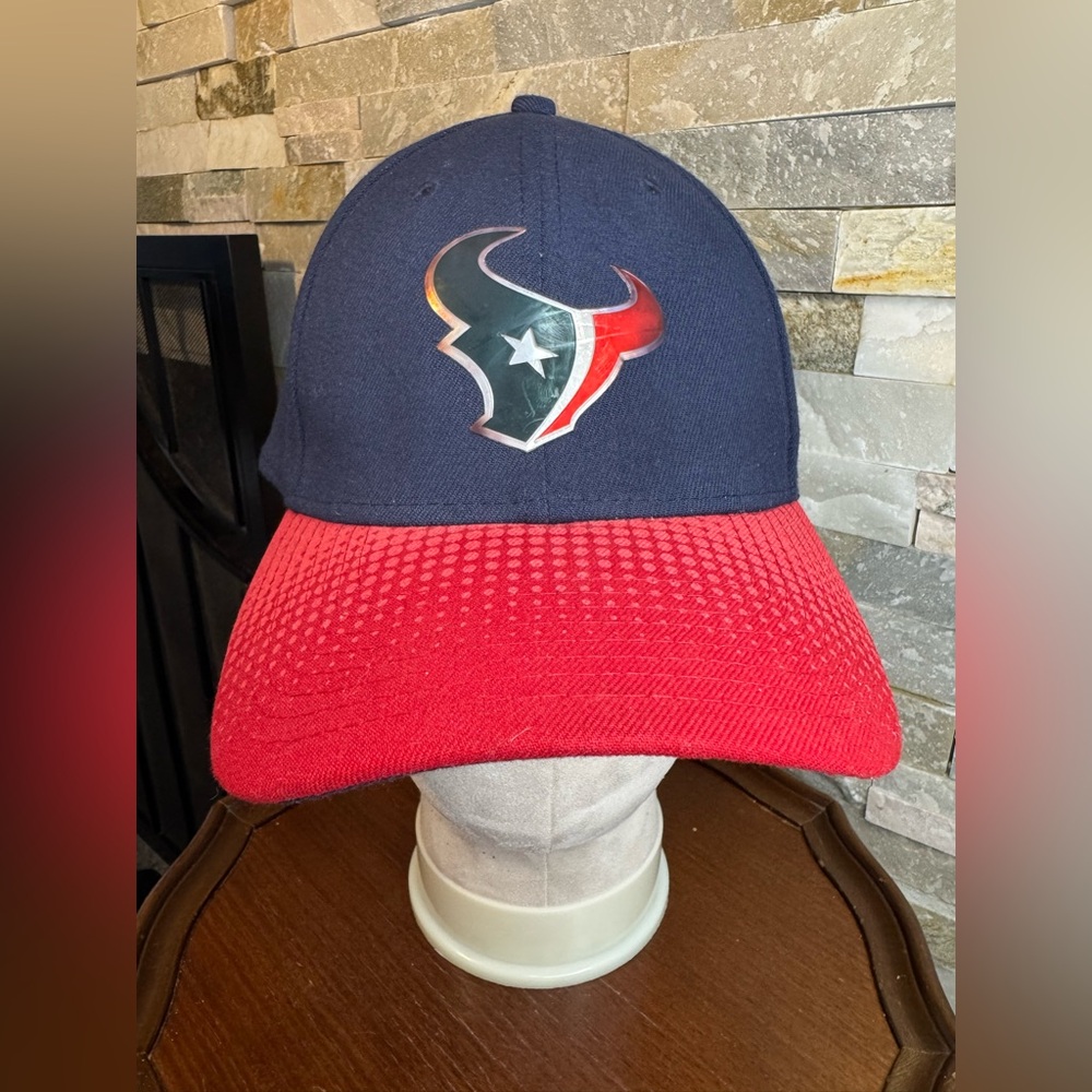 New Era Sz Med/Lg Fitted Houston Texans NFL Football Cap Hat Blue Red 39Fifty
